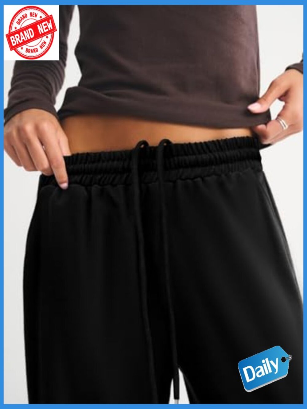 High Waisted Wide Leg Sweatpants Pockets Baggy Lounge Drawstring Casual Trousers - Picture 5 of 7